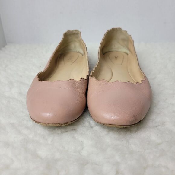 Chloe Lauren Nappa Leather Scalloped Trim Slip-on Ballet Flats - Picture 3 of 10